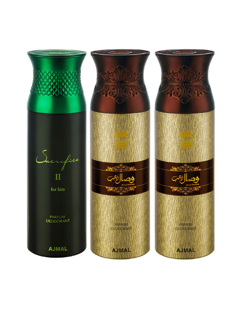

Ajmal Unisex Pack of 3 Sacrifice II Him & 2Wisal Dhahab Deodorants 200 ml each, Multi
