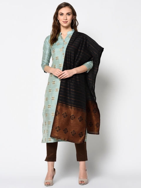 

DIVASTRI Blue & Brown Silk Blend Unstitched Dress Material