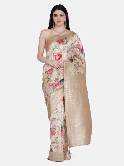 

BOMBAY SELECTIONS Beige & Gold-Toned Silk Blend Printed Banarasi Saree