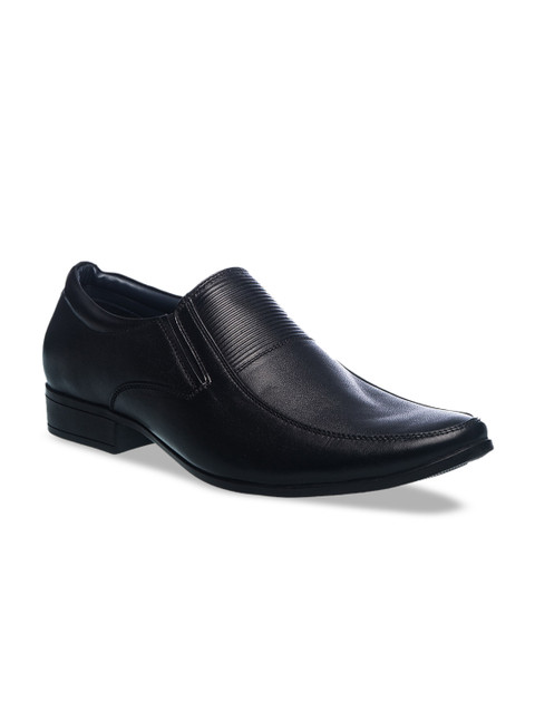 

Khadims Men Black Solid Leather Formal Slip-Ons