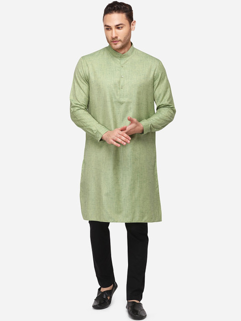 

JADE BLUE Men Green Woven Design Straight Modi Kurta