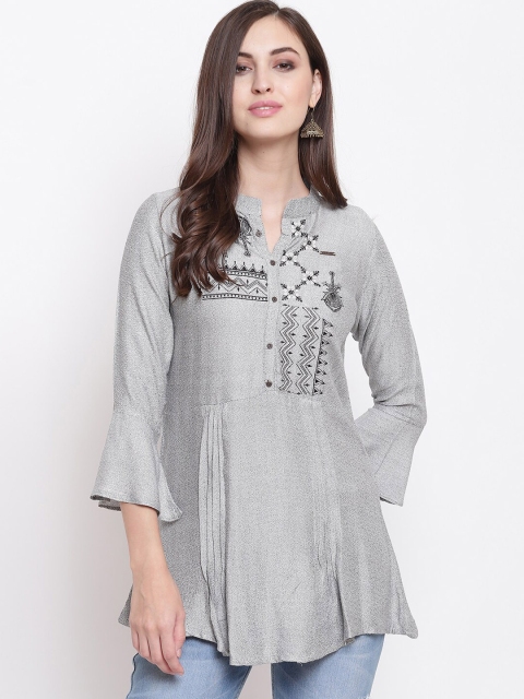 

Kvsfab Women Grey & Black Embroidered A-line Kurti