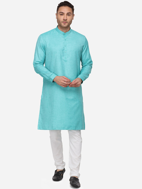 

JADE BLUE Men Turquoise Blue Solid Straight Kurta