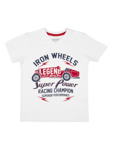 

Cherokee Boys White & Navy Blue Printed V-Neck T-shirt