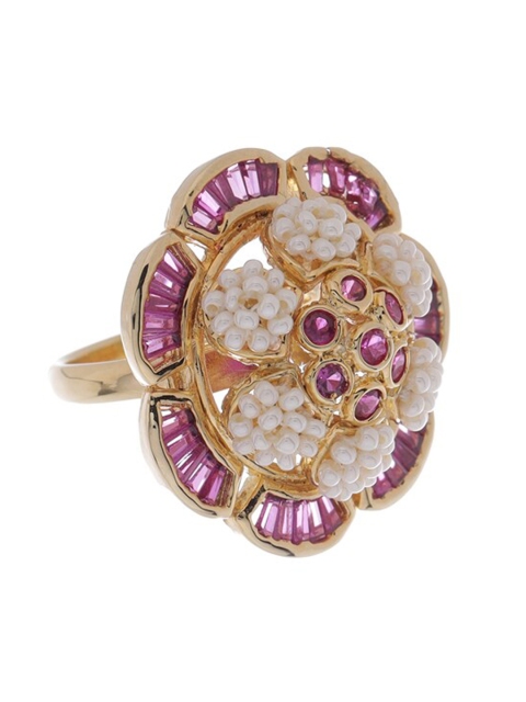 

Tistabene Gold-Plated White & Purple AD-Studded Traditional Modern Cocktail Finger Ring