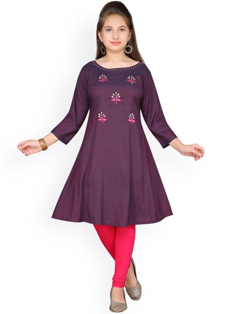 

Aarika Girls Purple & Pink Embroidered Kurta with Churidar