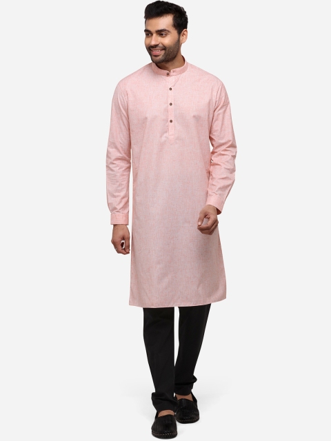 

JADE BLUE Men Pink Solid Straight Kurta