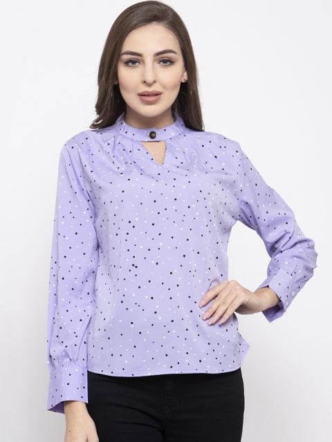 

Purple State Women Lavender & Black Polka Dots Printed Top