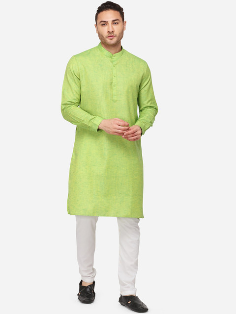 

JADE BLUE Men Green Solid Straight Modi Kurta