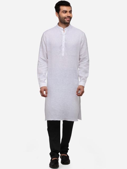 

JADE BLUE Men White Woven Design Straight Modi Kurta