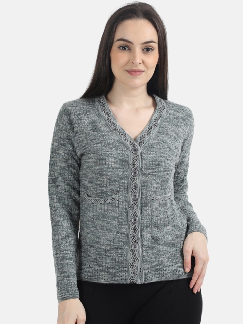

Monte Carlo Women Grey Melange Self Design Cardigan Sweater