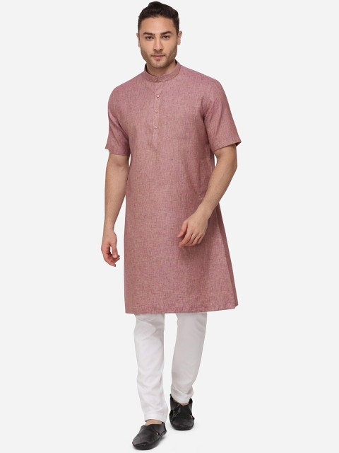 JADE BLUE Men Pink Woven Design Straight Kurta