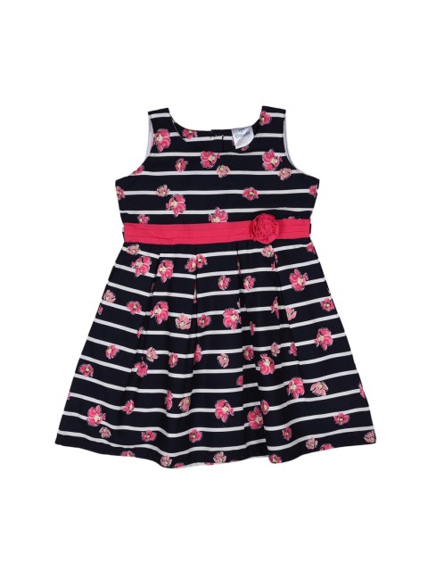 

Doodle Girls Navy Blue Printed Fit and Flare Dress