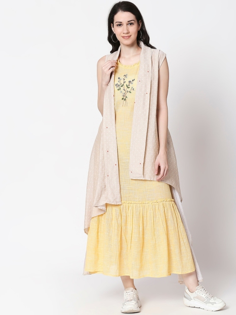 

TERQUOIS Women Beige Printed Maxi Dress