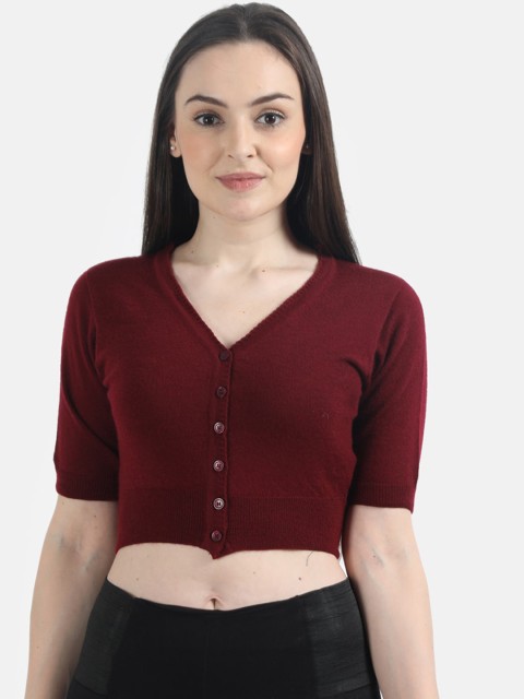 

Monte Carlo Women Maroon Solid Crop Sweater