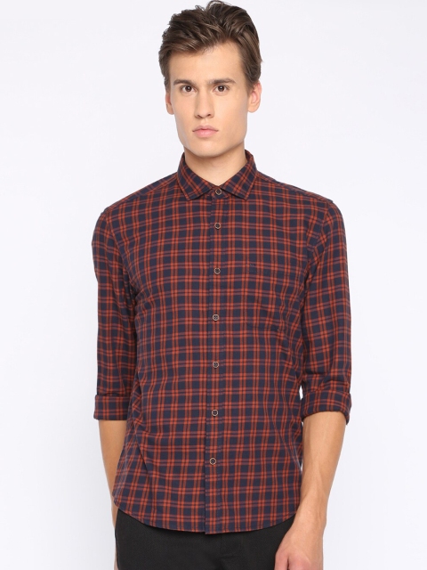 

Basics Men Brown & Navy Blue Slim Fit Checked Casual Shirt