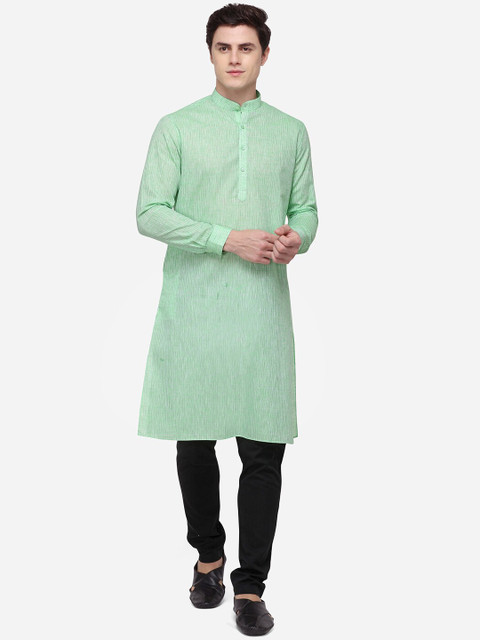 

JADE BLUE Men Green Striped Straight Modi Kurta
