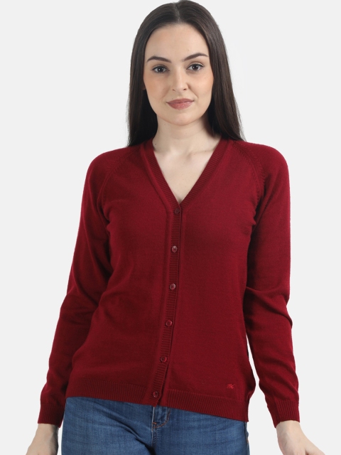 

Monte Carlo Women Maroon Solid Cardigan Sweater