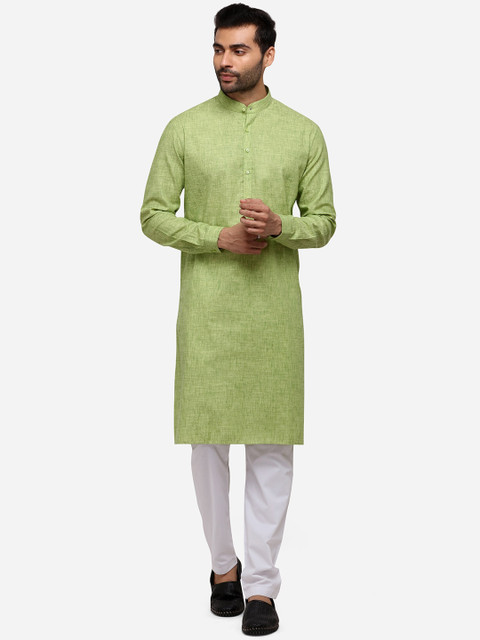 

JADE BLUE Men Green Solid Straight Modi Kurta