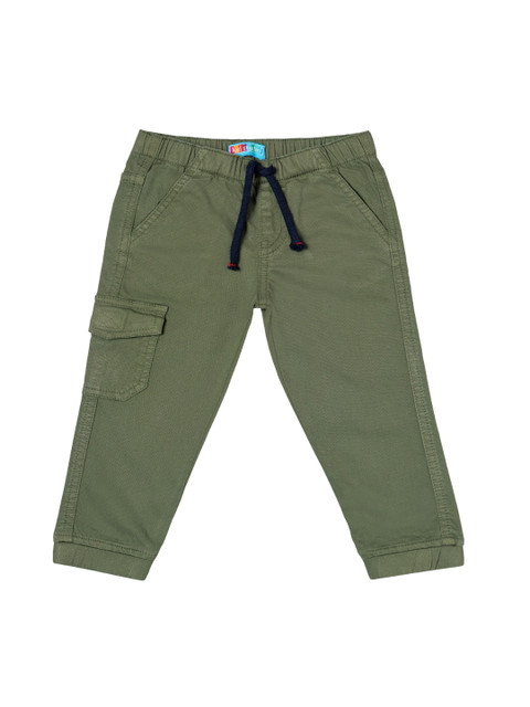 

Kid Studio Boys Olive Green Solid Slim Fit Joggers