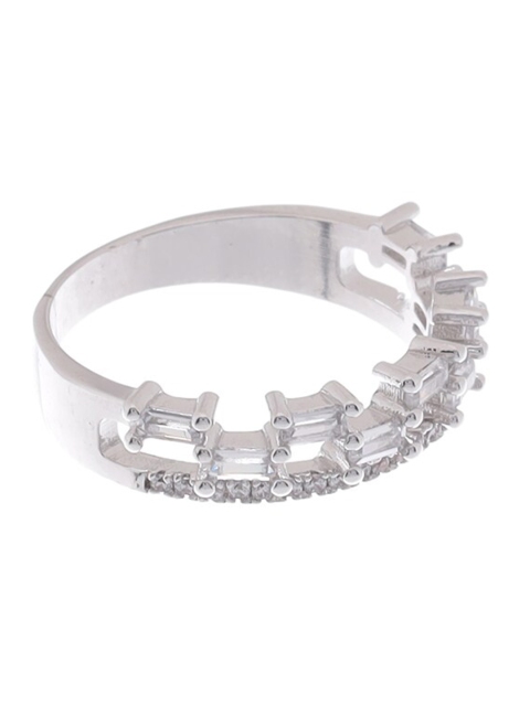 

Tistabene Rhodium-Plated Silver-Toned & White AD-Studded Baguette Designer Finger Ring