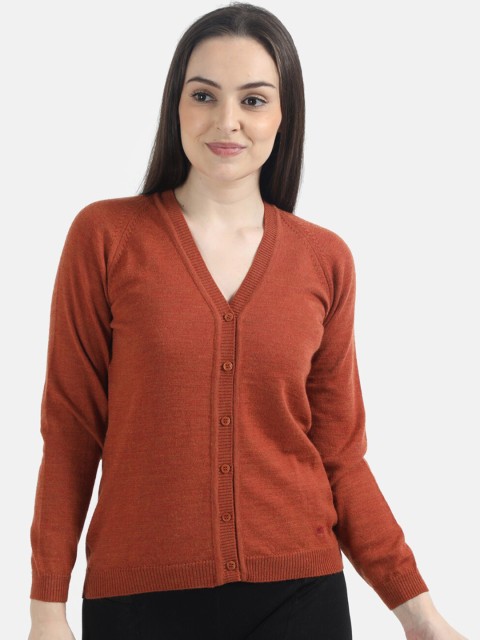 

Monte Carlo Women Rust Orange Solid Cardigan Sweater
