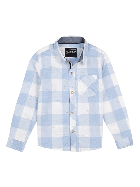 

Cherokee Boys Blue & White Regular Fit Checked Casual Shirt
