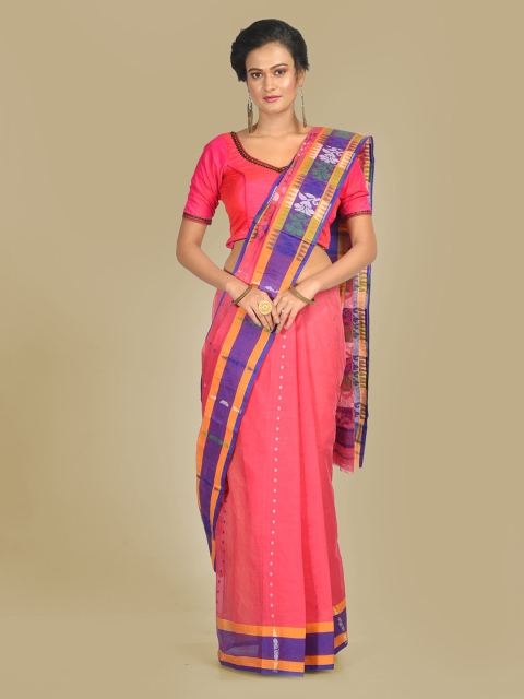 

Mitera Pink Pure Cotton Woven Design Handloom Taant Saree