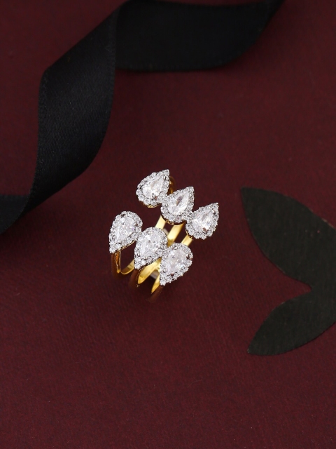 

Tistabene Gold-Plated White AD-Studded Pear Handcrafted Finger Ring