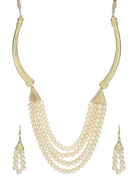 

ZeroKaata Gold-Plated Off-White Pearl Handcrafted Jewellery Set