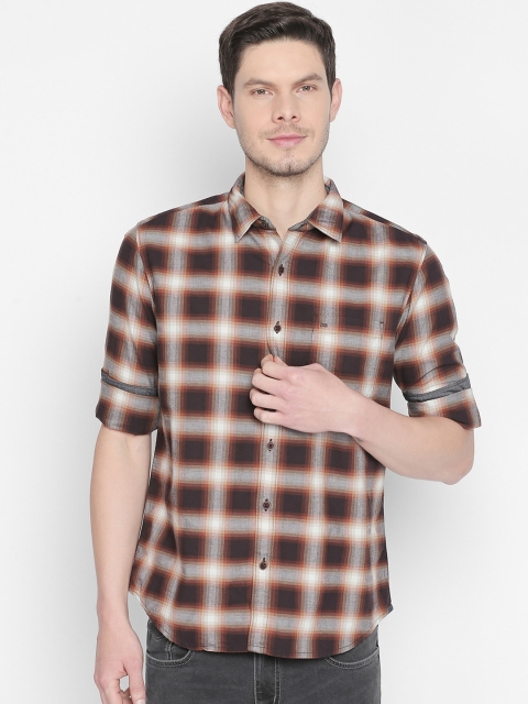 

Basics Men Brown Slim Fit Checked Casual Shirt