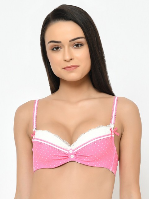 

Cosmo Lady Pink Polka Dots Printed Underwired Heavily Padded Push-Up Bra 064904Pink34B