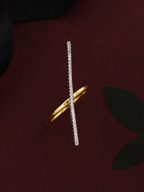 

Tistabene Gold-Plated Silver-Toned & White AD-Studded Handcrafted Two-Tone Cocktail Finger Ring