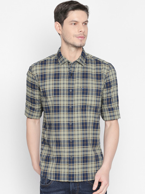 

Basics Men Navy Blue & Beige Slim Fit Checked Casual Shirt