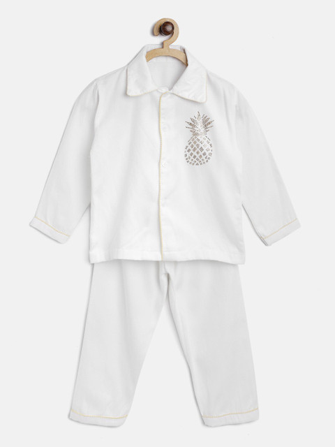 

YK Unisex Kids White Solid Night suit