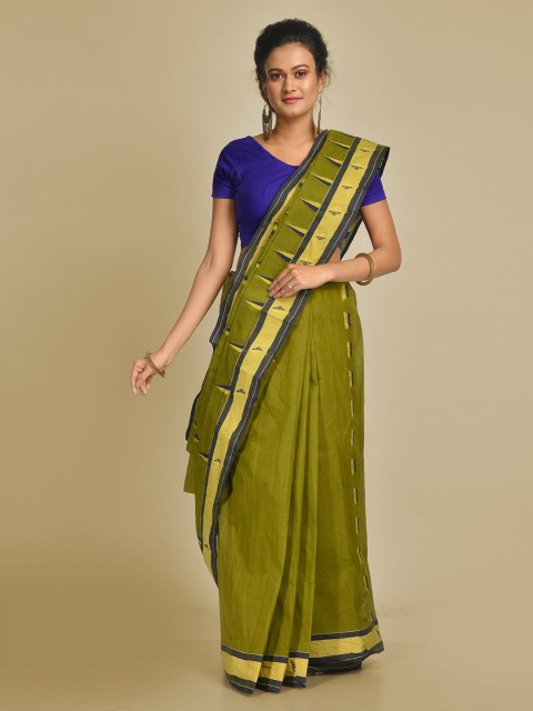 

Mitera Green & Blue Pure Cotton Printed Handloom Taant Saree