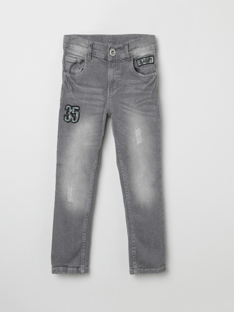 

max Boys Grey Slim Fit Mid-Rise Low Distress Stretchable Jeans