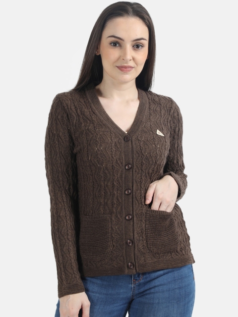 Monte Carlo Women Coffee Brown Self Design Cardigan Sweater