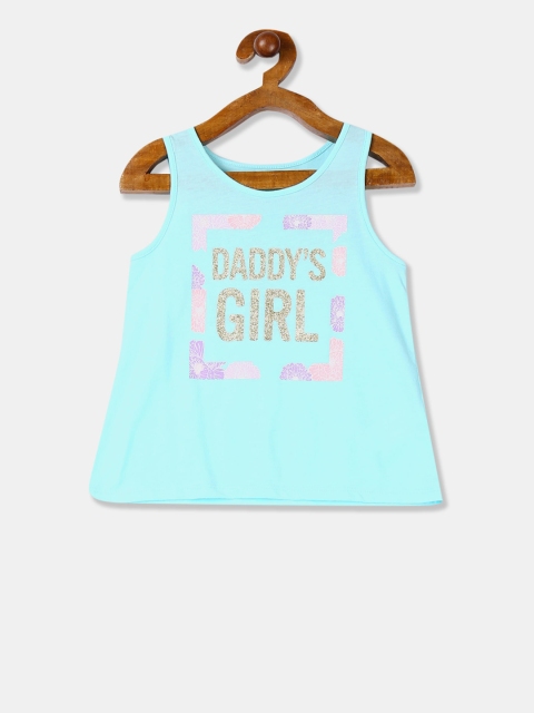 

The Childrens Place Girls Blue Printed Pure Cotton Tank Pure Cotton Top