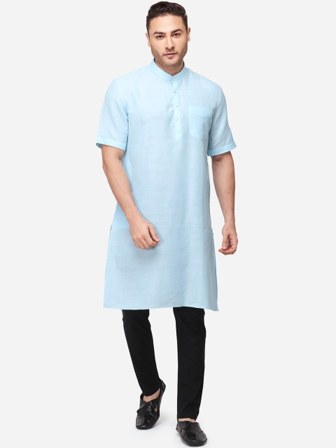 

JADE BLUE Men Turquoise Blue Solid Straight Modi Kurta