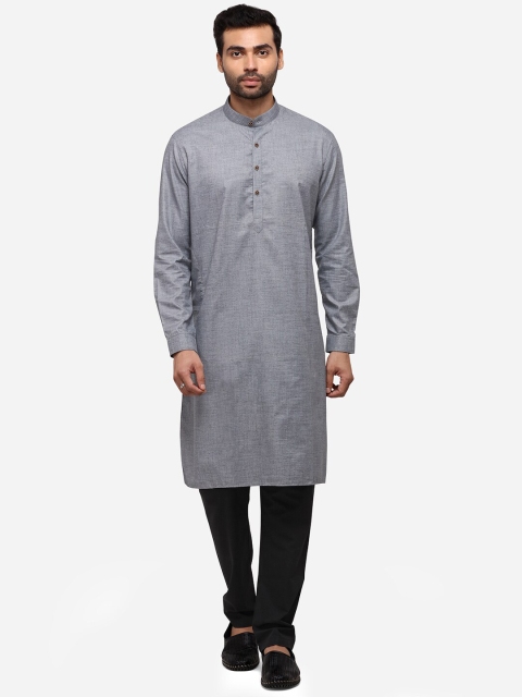 

JADE BLUE Men Grey Solid Straight Modi Kurta