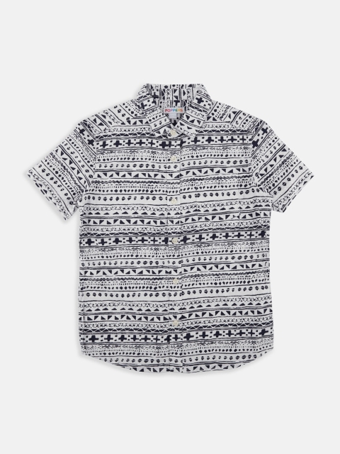

POPPERS by Pantaloons Boys White & Navy Blue Regular Fit Printed Casual Shirt