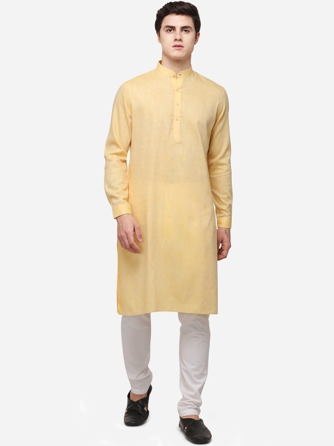 

JADE BLUE Men Yellow Solid Straight Modi Kurta