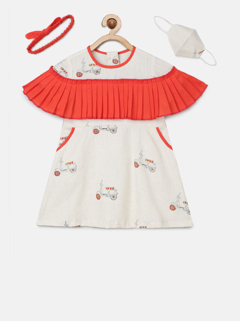 

Tutus By Tutu Girls Off-White Printed A-Line With Matching Mask & Hairband