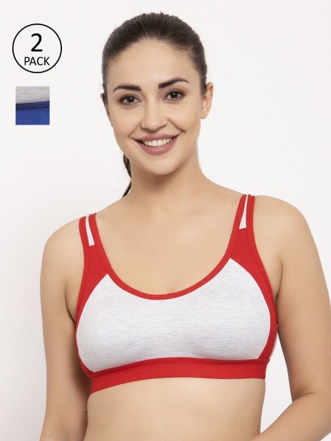 

GRACIT Pack of 2 Solid Non-Wired Non Padded Sports Bras PW16-03-05-28B, Red