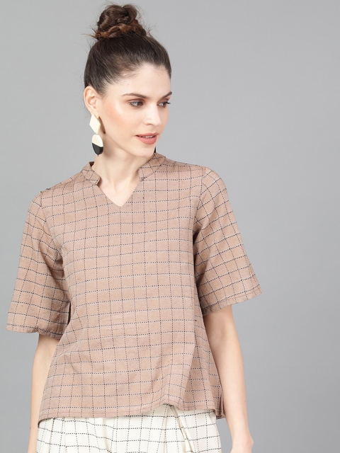 

AKS Women Brown & Black Checked Top