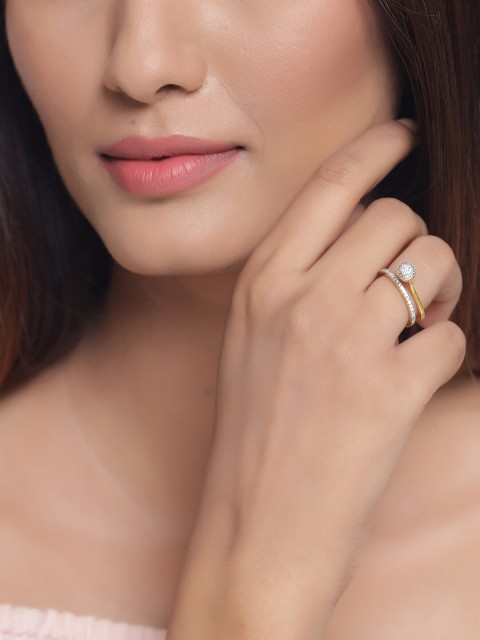 

Tistabene Gold-Plated & White AD-Studded Contemporary Two Tone Finger Ring