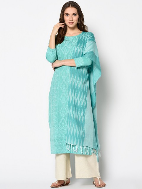 

DIVASTRI Blue & Cream-Coloured Cotton Blend Unstitched Dress Material