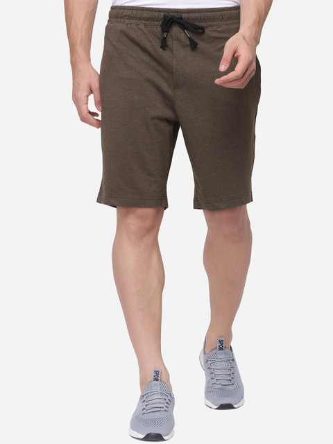 

JADE BLUE Men Olive Brown Solid Regular Fit Regular Shorts