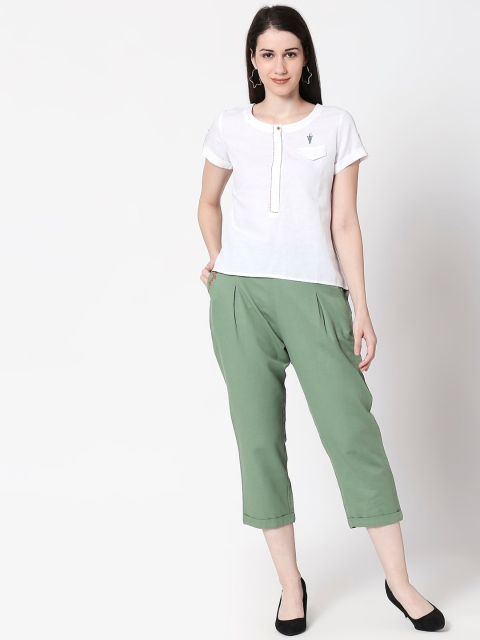 

TERQUOIS Women White & Green Solid Top with Trousers